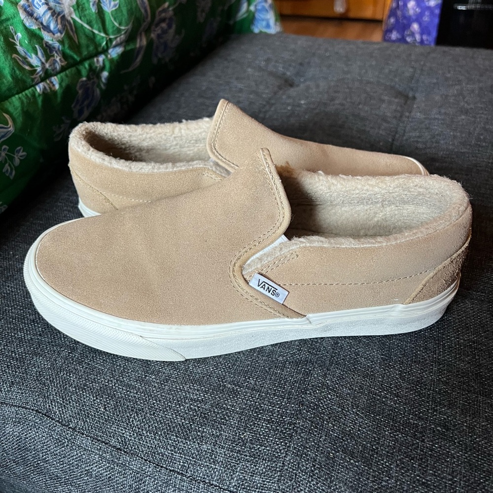 Vans Tan Fleece-Lined Suede Slip-On Sneakers